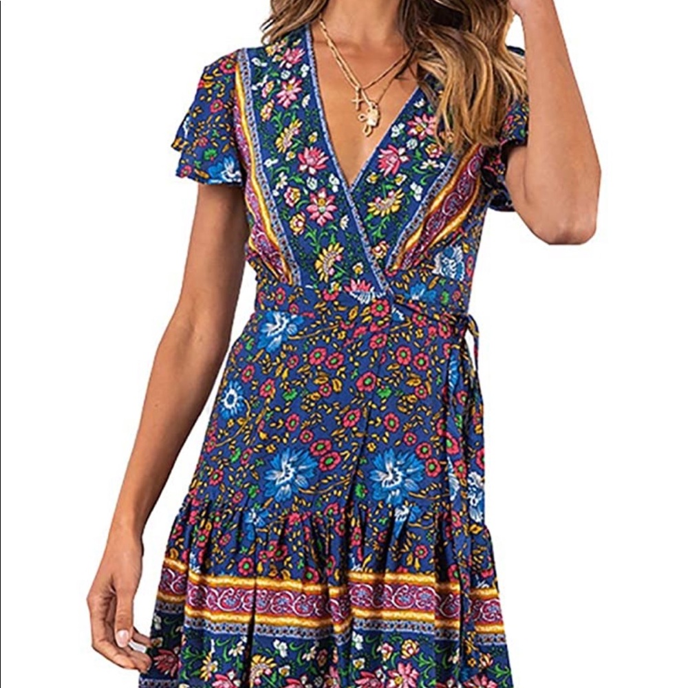 NEW Women Summer Dress Floral Mini Tie Casual
